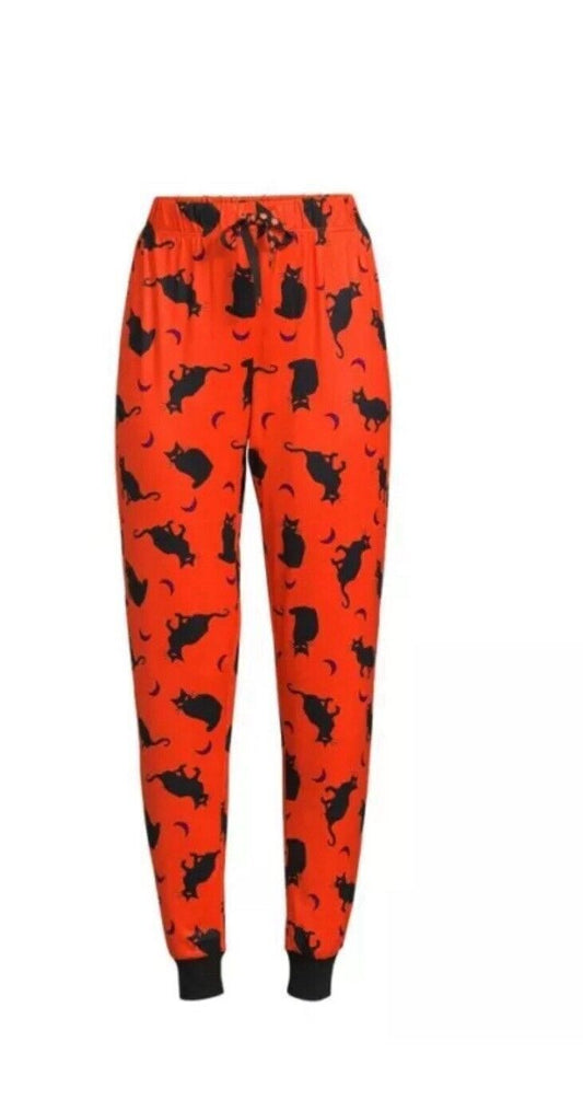 Women's Cat & Moon Halloween Jogger Pajama Pants Size Large 12-14 NWT