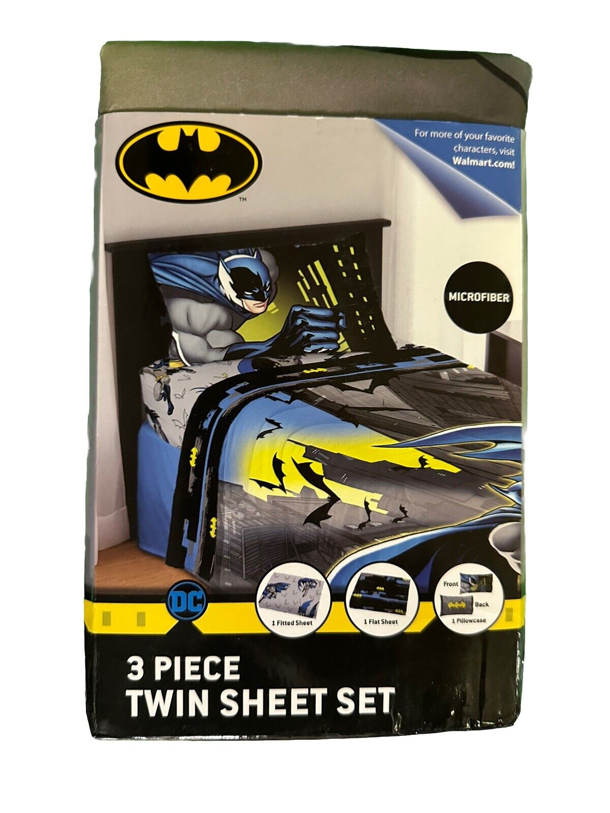 Batman Shadows 3 Piece Microfiber Twin Bedding Sheet Set & Pillowcase Kids