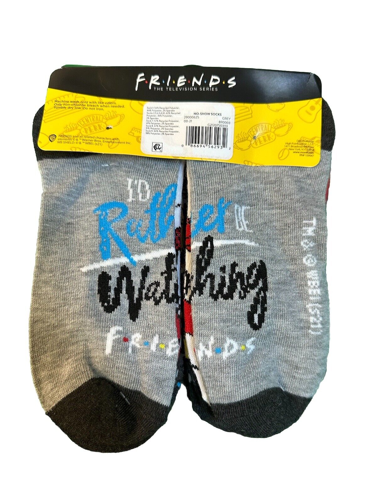 NWT Warner Bros. Friends TV Show 10 Pair Lot No Show Socks Multi-Color Size 4-10