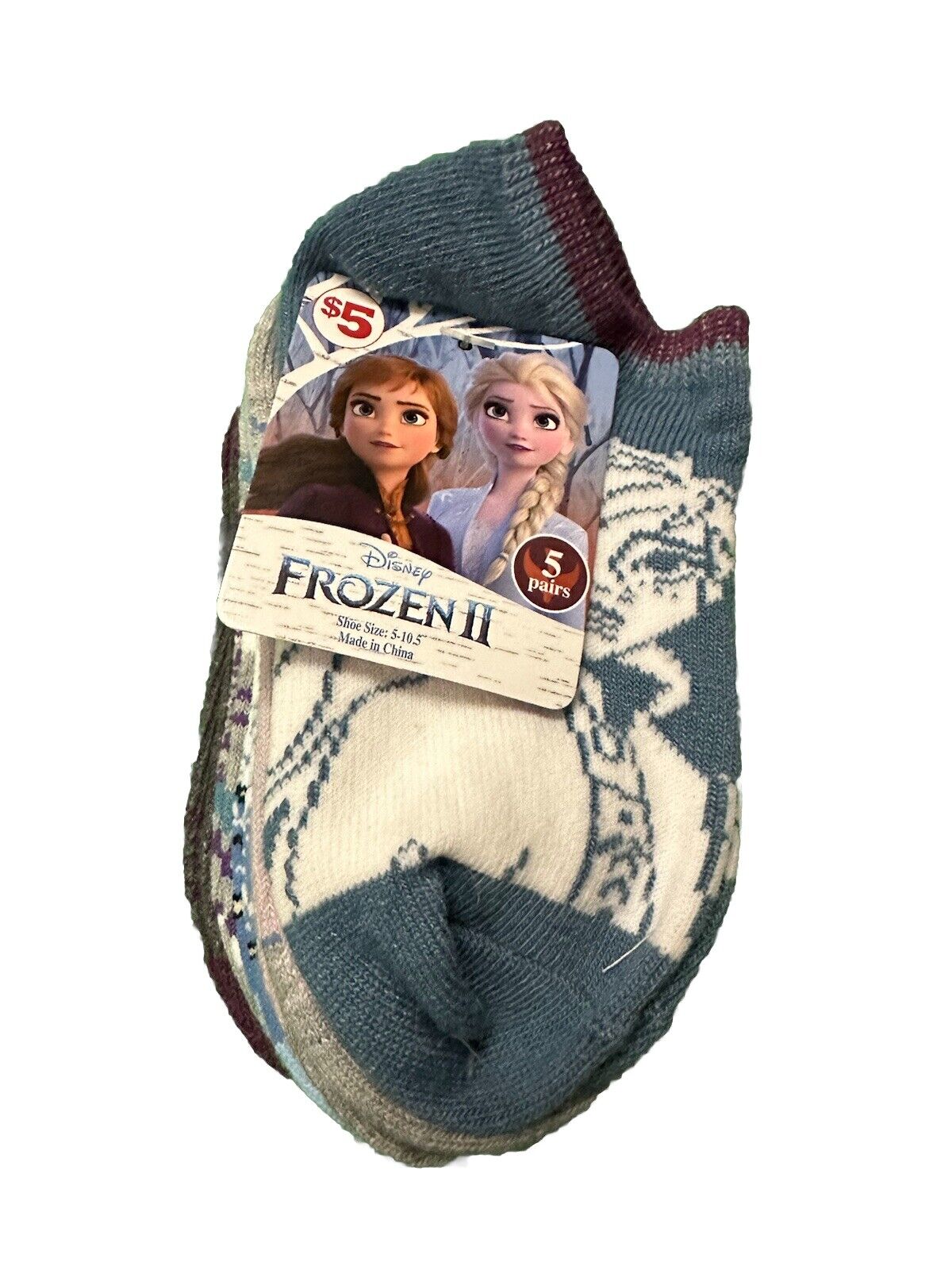 Frozen II Girls Socks 5 Pairs NWT S 5-10.5 Disney Anna Elsa Olaf