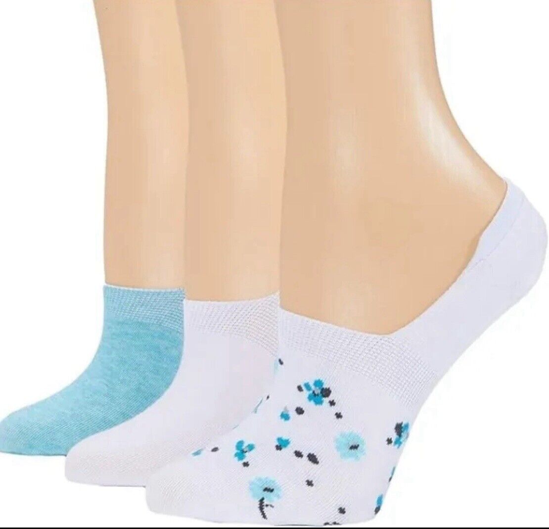 NEW Columbia Women's Ditsy Floral No Show Socks White / Blue  3 Pairs Size 4-10