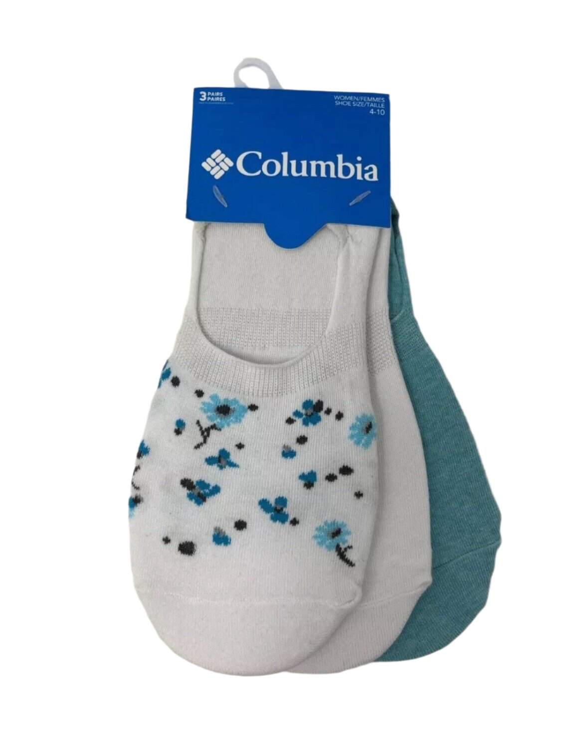 NEW Columbia Women's Ditsy Floral No Show Socks White / Blue  3 Pairs Size 4-10