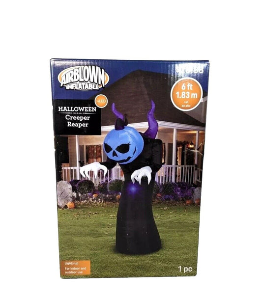 Gemmy Creeper Reaper 6 ft Airblown Inflatable Pumpkin Head LED Light NEW