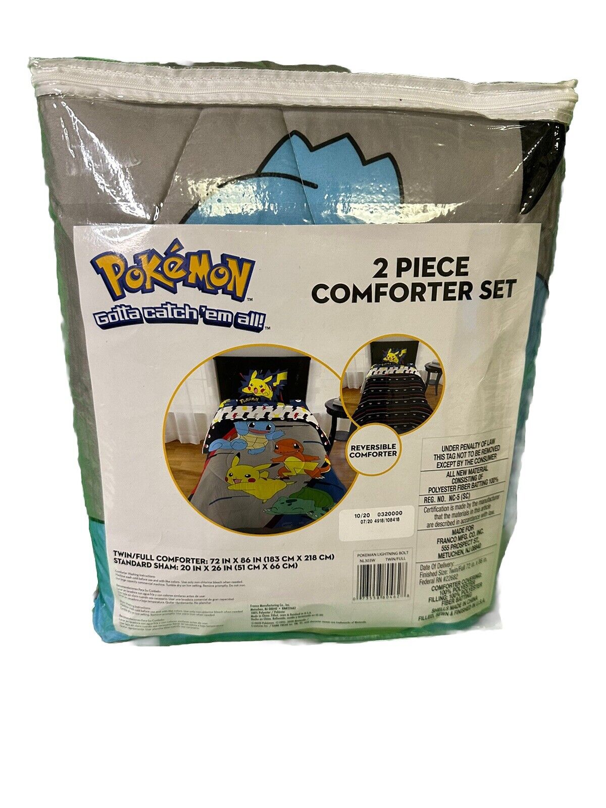 Comforter Set Pokemon Reversible & Sham 2-Piece Set Twin/ Full New in Package