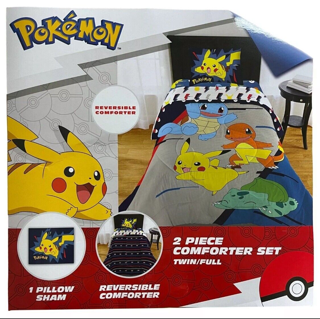 Comforter Set Pokemon Reversible & Sham 2-Piece Set Twin/ Full New in Package