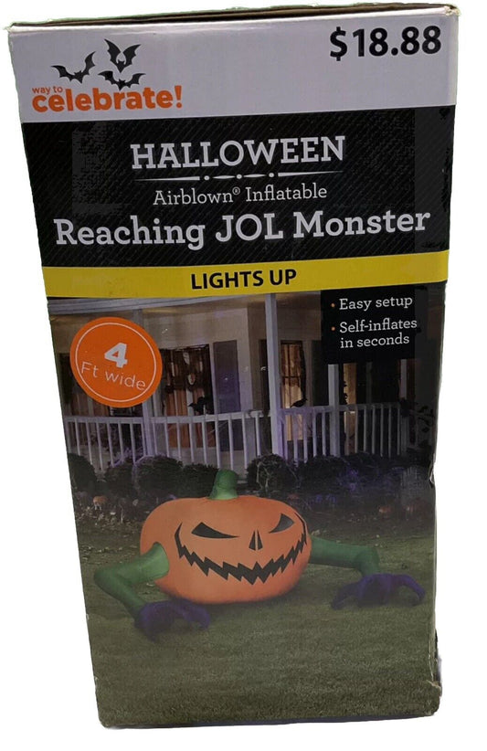 Airblown Halloween 4' Pumpkin Monster- Reaching Jol Monster- Lights Up