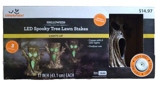 LED Spooky Tree Lawn Stakes 3 Pcs. New