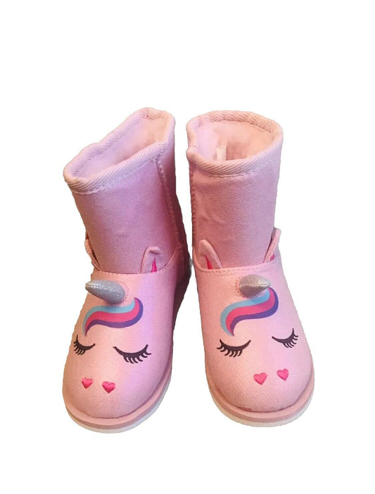 Wonder Nation Toddler Girls size 7 Crazy Unicorn Faux Shearling Boots color pink