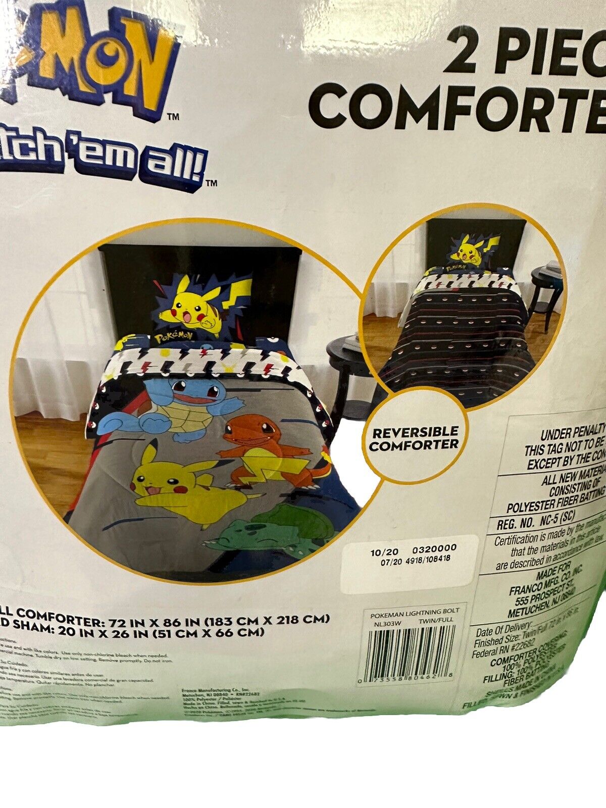 Comforter Set Pokemon Reversible & Sham 2-Piece Set Twin/ Full New in Package