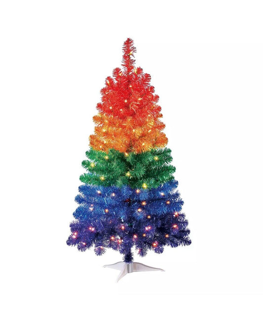 4ft H Pre-Lit Rainbow Tinsel Fir Artificial Christmas Tree